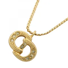 ★SALE【6jab0377-k】クリスチャンディオール ネックレス CDロゴ GPメッキ ラインストーン ゴールド【中古】レディース