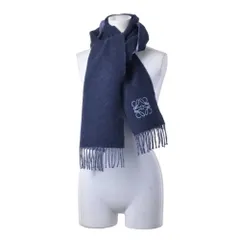 LOEWE アナグラム刺繍 ダブルフェイス フリンジ カシミヤ混 ウール マフラー ストール