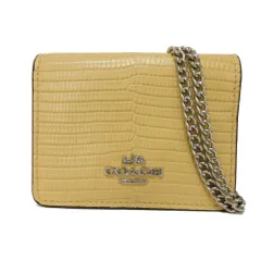 COACH コーチ チェーン ミニ ウォレット リザード 2WAY カードケース 名刺入れ パスケース 財布 コインケース 未使用 ロゴ メタル パステルイエロー 二つ折り財布 CR372