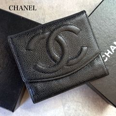 極上品 シャネル 二つ折り財布 キャビアスキン ココマーク ブラック C158 中古・古着通販】CHANEL (シャネル) CHANEL ココマーク 2つ折り財布