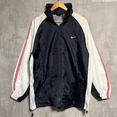 00s NIKE ナイロンジャケット L 紺 白 赤 ナイキ アーカイブ テック Y2K ストリート 90s ウインドブレーカー 刺繍ロゴ スウッシュ オーバーサイズ ゆるだぼ スポカジ ビンテージ 古着 トラックジャケット 切替 バイカラー ジャージ