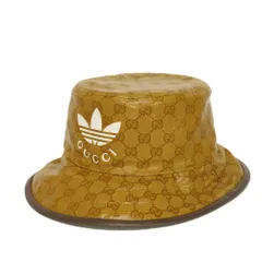 GUCCI グッチ GG クリスタル バケット ハット ダブルG トレフォイル ロゴ S 57cm 未使用 アディダス ブラウン 帽子 696484 4HAP2 7164