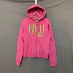 M ホリスター ピンク ロゴ アプリケ 起毛 フードジップアップ