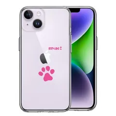 iPhone14Plus ケース クリアねこ 猫 足跡 ピンク スマホケース 側面ソフト 背面ハード ハイブリッド