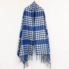 ◎ASAUCE MELER　アソースメレ　ストール　ショール　大判　チェック柄　カシミヤ　ブルー　レディース　b00570