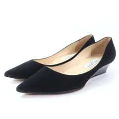 美品☆JIMMY CHOO ジミーチュウ スウェードレザー ポインテッド トゥ パンプス ブラック 38.5 イタリア製 レディース