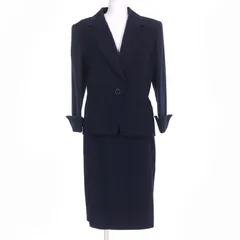 美品☆Christian Dior クリスチャンディオール ヴィンテージ ウール100％ ジャガード ジャケット・タイトスカート セットアップ ダークネイビー 13 レディース