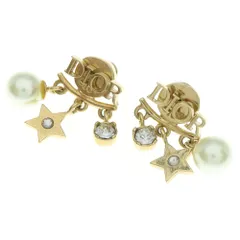 Christian Dior (クリスチャンディオール) Diorevolution ラインストーン パール スター ロゴチャーム ピアス ゴールド