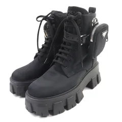 美品★PRADA プラダ 1T549M モノリス ポーチ付 トライアングルロゴ Re-Nylon レースアップ ショートブーツ ブラック 35.5 イタリア製 レディース