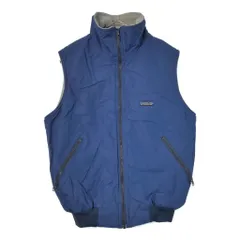 80年代 USA製 patagonia パタゴニア シェルドシンチラベスト アウトドア ブルー(メンズ M)中古 古着 X3026