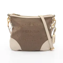 プラダ PRADA ショルダーバッグ LOGO JACQUARD ロゴジャガード ベージュ/ブラウン キャンバス レザー ロゴジャガード ショルダー レディース Used B