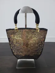 ビーズバッグ　ハンドバッグ  着物  手提げバッグ　和装用バッグ 着物 小紋　茶系