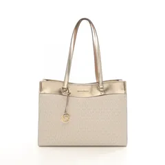 マイケルコース Michael Kors トートバッグ JET SET TRAVEL ポケット トート ラージ アイボリー PVCコーティングキャンバス レザー トートバッグ レディース Used A