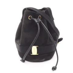 サルヴァトーレフェラガモ Salvatore Ferragamo ショルダーバッグ ヴァラ ブラック スウェード ヴァラリボン 巾着ショルダー レディース Used B