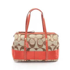 コーチ COACH ハンドバッグ シグネチャー ベージュ/ブラウン キャンバス レザー ハンドバッグ レディース Used A