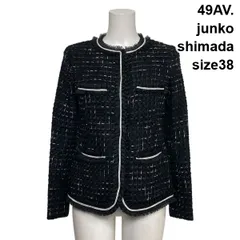 ◇ フォーティーナインアベニュージュンコシマダ 49AV. ツイードジャケット ノーカラー 長袖 黒 毛 綿 38 S～M 7～9号 レディース S6B179