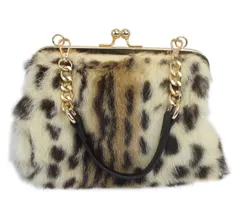 【在庫処分】多柄 小さめサイズ レディース ハンドバッグ がま口 本革ラビットファー [Fosrion]