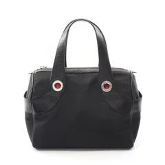ブルガリ BVLGARI ハンドバッグ ロゴマニア ブラック キャンバス レザー ロゴマニア ハンドバッグ レディース Used A