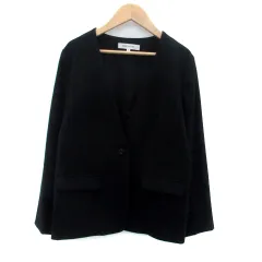 ナチュラルビューティーベーシック NATURAL BEAUTY BASIC ノーカラージャケット ミドル丈 M 黒 ブラック /HO19