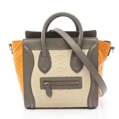 セリーヌ CELINE ハンドバッグ ラゲージ ナノショッパー アイボリー/グレー/オレンジ エキゾチックレザー レザー ラゲージ ナノ ショッパー レディース Used B