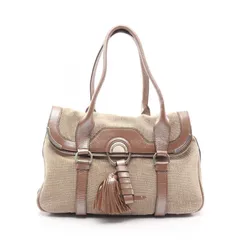 セリーヌ CELINE ショルダーバッグ ベージュ/ブラウン キャンバス レザー トートバッグ レディース Used B