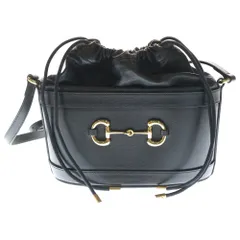 GUCCI (グッチ) Horsebit bucket Bag ホースビット レザーショルダーバッグ バケットバッグ ブラック 602118