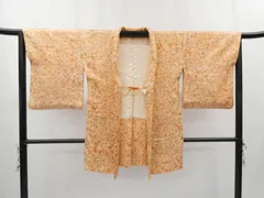 ◇KWH137 羽織 総柄 紐付き 正絹 橙色 古着 アンティーク