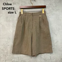 美品 Chloe SPORTS クロエスポーツ ベージュ ハーフパンツ ショートパンツ キュロット 膝丈 刻印ロゴ金具 羊毛 ウール 混紡 Lサイズ ウエストゴム タック入り 裏地あり 上品 清楚 トラッド カジュアル デイリー 普段使い ★ ■◆