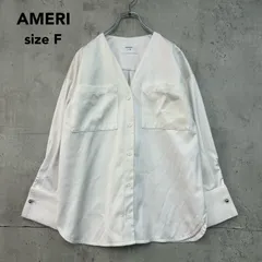AMERI アメリヴィンテージ REFINEMENT FORM SHIRT ホワイト F フリーサイズ ポリエステル ボンディング ブラウス Vネック ノーカラー カフスボタン トップス 01010450260 オフィスカジュアル 上品 ★ ■◇のサムネイル