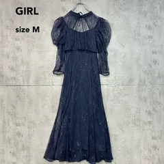 美品 GIRL ガール ネイビードレス ボレロレイヤードレースドレス パーティードレス お呼ばれ 結婚式 二次会 披露宴 謝恩会 成人式 ロングドレス ワンピース スタンドカラー バックリボン 2way フレアスカート 総レース 2ピース ★ ■■