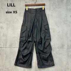 美品 LILL リル ブラック 希少XS ドレープ オーバーサイズ ワイドカーゴパンツ パラシュートパンツ ヴィンテージライク フェイクレザー 合皮 ミリタリー ワークパンツ モード ストリート ルーズシルエット lin220675 ★ ■■のサムネイル