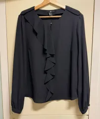 H&M ブラック フリル ブラウス 96 M-L