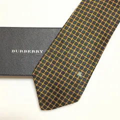 未使用級 バーバリー BURBERRY ネクタイ シルク100% ダークグリーン ～ ブラック系 / オレンジ系 総柄 スクエアパターン 261-858