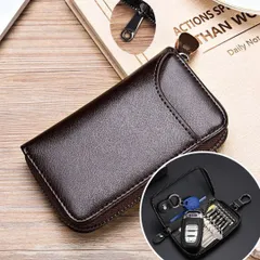 キーケース 6連ホルダー スマートキー カード収納 ファスナー式 ブラウン