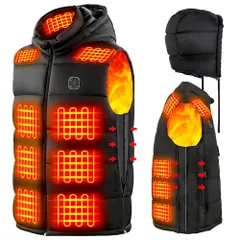 [QuiExact] 【2025日本業界初】電熱ベスト 21箇所発熱 速暖 3段階拡張機能 6段階温度調整 3エリア独立発熱 DC&USB式給電 脱着可能フード付き ライトOFF機能搭載 ヒーターベスト 大きいサイズ ヒートジャケット 加熱服 保温 薄手 po