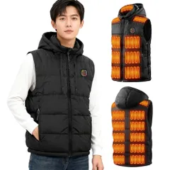 [GHDVOP] 【令和7年新版電熱服登場】電熱ベスト ヒーターベスト 21箇所発熱・速暖 6段階温度調整 3エリア独立発熱 3サイズ自由調節可 USB式給電 ヒートベスト 大きいサイズ 脱着可能フード付き ライトオフ機能 冬用 ヒートジャケット 薄手 軽po