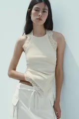 ZARA ザラ 텍스쳐 レース ホルターネック トップス ザラ ホルター レース トップス クリーム