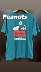 Peanuts ピーナッツ SNOOPY スヌーピー ＃LIVING THE DREAM ターコイズブルー 半袖 Tシャツ メンズXXL 中古 古着 110256