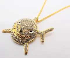 光石　正面　サメ　鮫　シャーク　ゴールド　ラインストーン　シャーク　ネックレス　パンク　ゴスロリ