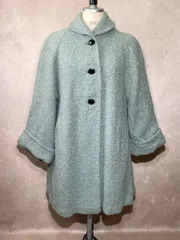1950s Betty Jean ミントグリーン ブークレコート M～L ★ ビンテージ 古着 60s ボア コート 緑 へちま襟 フレアスリーブ ベルスリーブ ジャケット