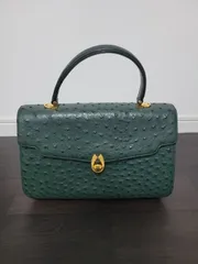 オーストリッチ風　ハンドバッグ　緑　グリーン　ゴールド