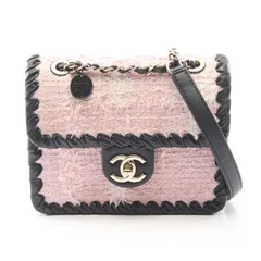 シャネル CHANEL ショルダーバッグ ピンク/ブラック ファブリック ラムスキン（羊革） ターンロック ミニ チェーンショルダー レディース Used A