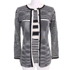 極美品△Missoni ミッソーニ ウール100％ マルチボーダー ニット カーディガン 半袖トップス  アンサンブル ブラック ホワイト 42/40 イタリア製 正規品 レディース