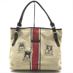 美品 LONCCHAMP ロンシャン レザー ハンド トート バッグ キャンバス ワッペン ベージュ ブラウン レディース ブランド 鞄 かばん r949