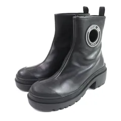 未使用品★Christian Dior クリスチャンディオール DIOR SYMBOL ラバーロゴパッチ付 サイドZIP レザー アンクルブーツ ブラック 39 イタリア製 レディース