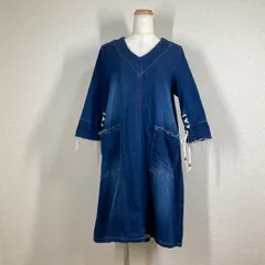 【アズノウアズ】ワンピース ひざ丈　AS KNOW AS　デニム　個性的　ヴィンテージ風　ストレッチ 七分袖　Vネック　エニィウェア　any wear