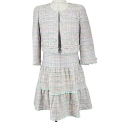 極美品▲Rene ルネ リミテッドエディション TISSUE社生地使用 ミックスツイード ノーカラージャケット ティアードワンピース セットアップ マルチカラー 38 日本製 正規品 レディース