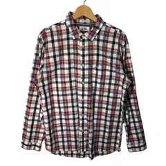 TOMMY JEANS トミージーンズ REGULAR FIT チェック 長袖 シャツ ボタンダウン MAURITIUS製 Lサイズ ホワイト ネイビー レッド