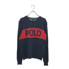 POLO RALPH LAUREN / ポロラルフローレン | ウール カシミヤ ロゴ ケーブル ニット | S | ネイビー/レッド | レディース