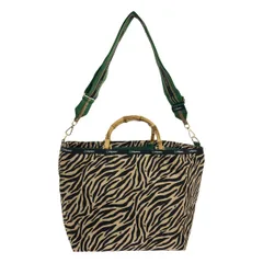 【美品】  LeSportsac / レスポートサック | バンブー ゼブラ柄 ボストン 2way ショルダーバック | ベージュ/ブラック/グリーン | レディース
